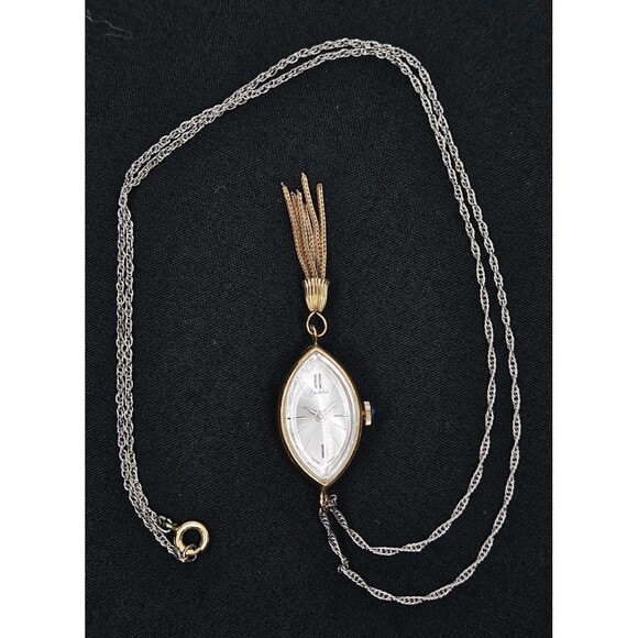 Endura Accessories - Endura Gold Tone Pendant Watch Vtg Pendant Clear Back Swiss Mechanical 1 Jewel